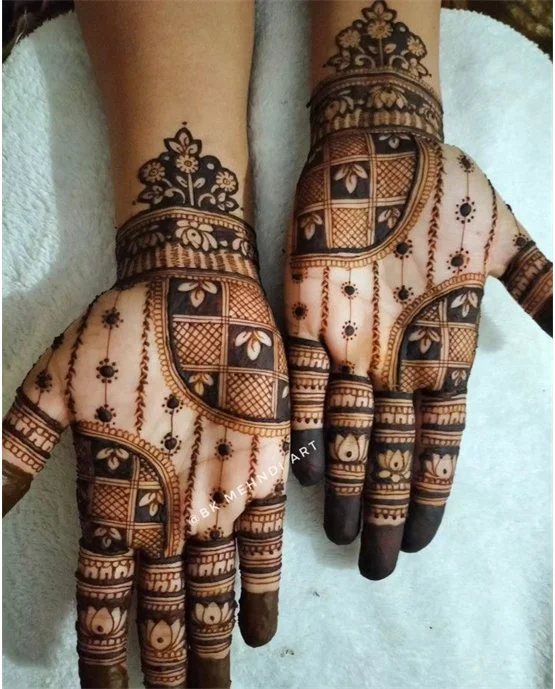 Exquisite Mandala With Chevron Covering Front Hand Mehndi Design